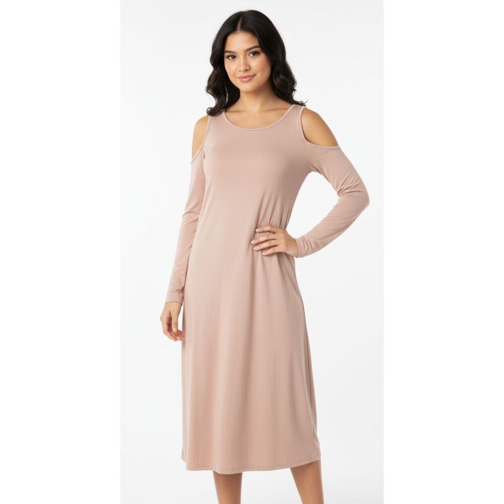 Hot Kiss medium, moca, cold shoulder, 3/4 sleeve, body con, mini dress